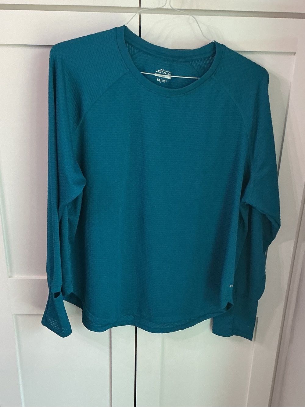 bcg Plus Teal Waffle-Knit Long Sleeve Crew